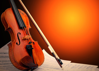 Naklejka premium Musical instrument - violin and notes