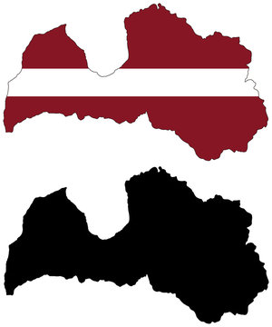 vector  map and flag of latvia