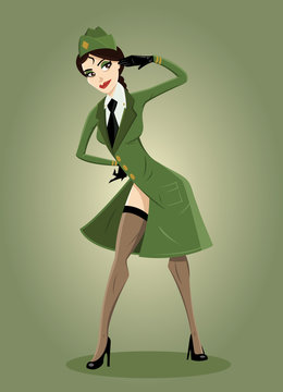 Army girl Pin-up illustration
