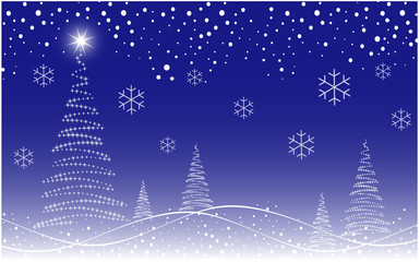 Christmas Background with Christmas Trees & Snowflakes