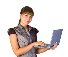 Beautiful businesswoman with laptop.Over white background
