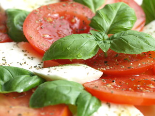 Caprese - mozzarella with tomatoes, basil and herbs