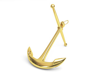 Obraz premium Golden Anchor, 3d render isolated on white background