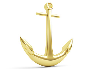 Golden Anchor, 3d render isolated on white background
