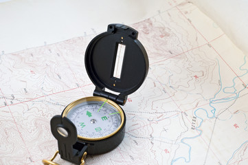 Topographical map and compass