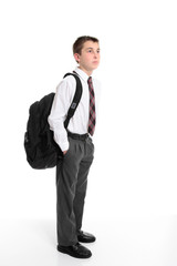 High school student carrying backpack bag