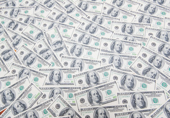 Background with many american hundred dollar bills