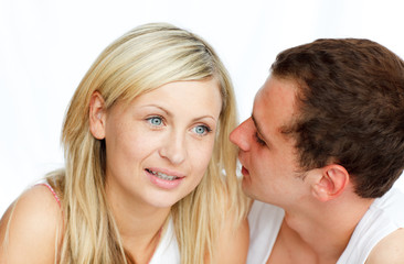 Man telling a woman something important