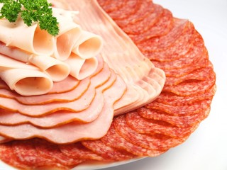 ham with sausage on white