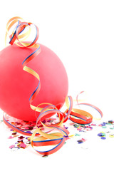 Fototapeta premium Balloon and party streamers over white background