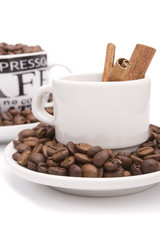 Cup and coffee beans