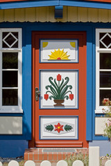  entrance of a typical colourful house, Althagen, Ahrenshoop, Fischland, Mecklenburg-Western...