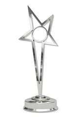 Silver or platinum star prize on pedestal with blank round plate