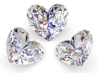 Three diamonds in the shape of heart on white