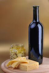wine bottle and cheese