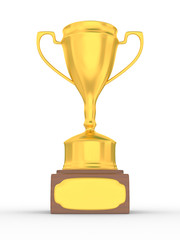 Gold cup of winner on white background. Isolated 3D  image.