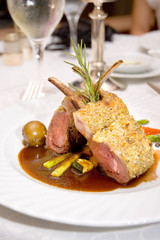 Roasted to perfection rack of lamb with baby potatoes