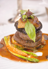Ribeye steak with mushroom and foie gras