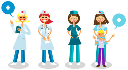 Happy doctors with healthy kid, Medical staff - Vector Surgeon,