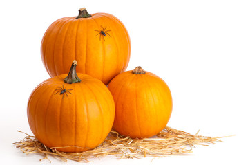 Three Pumpkins On Straw