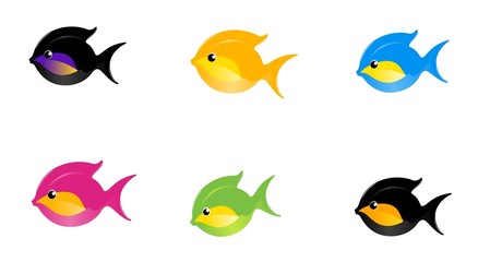 Fototapeta premium 6 cartoon fish a white background