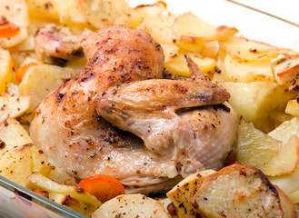 Potato with a hen on grill