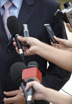 business meeting conference journalism microphones