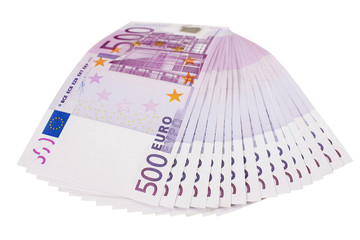 500 euro banknotes fan isolated
