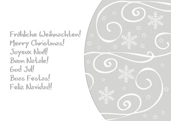 Weihnachtskarte in weiss und silber mit Ornamenten