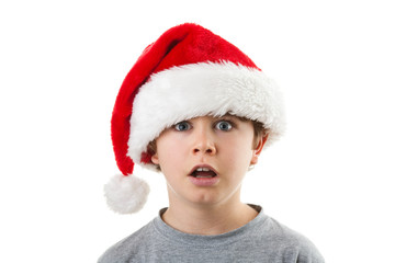 Kid in disguise Santa Claus isolated on white background