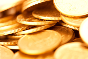 Money, coins close-up, isolated on white background