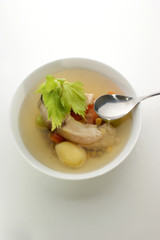 fish soup with organic potato and herbs