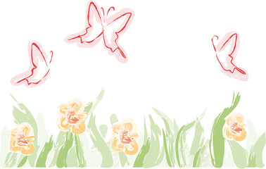 Obraz premium Aquarellierte Blumenwiese mit Schmetterlingen