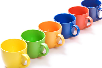 Color cups isolated on white background.