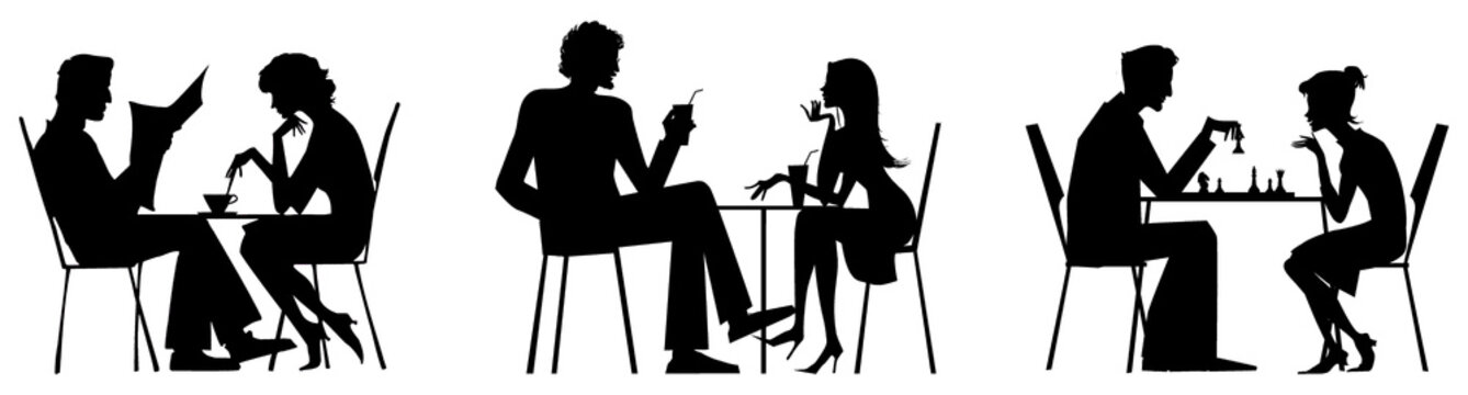Couple silhouettes near table