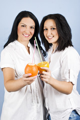 Happy smile women with fresh  citrus fruits