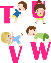 Cartoon letters with children in different positions