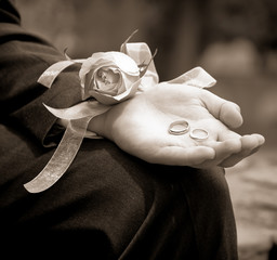 Groom Holding The Wedding Rings On His Wedding Day