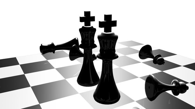 Animation of a chess set turning.