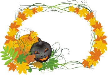 Leaves and pumpkin. Halloween. Composition for card. Vector