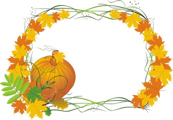 Leaves and pumpkin. Autumn composition for card. Vector