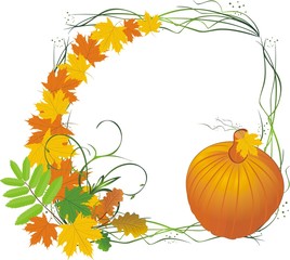 Leaves and pumpkin. Autumn composition. Vector
