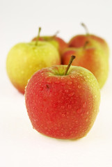 wet apple on white background