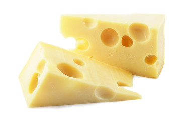 Two pieces of maasdam cheese