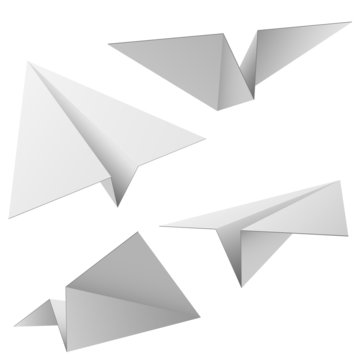 Vector set of paper planes isolated on white background.