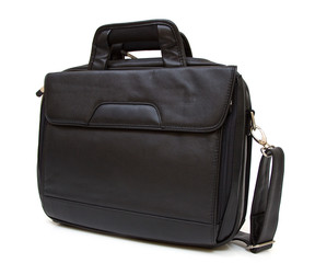 Black leather computer bag with strap