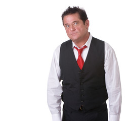 man with blue eyes looking upset and aggravated