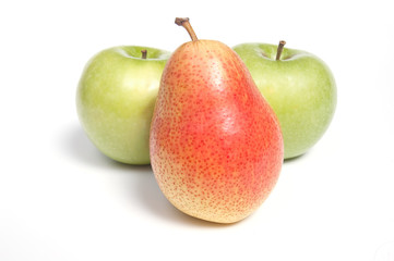 Pear and two apples, isolated on white