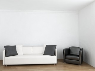 white couch and black armchair