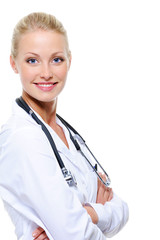 Portrait of beautiful laughing female doctor